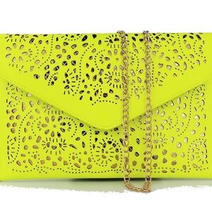 Lime Green Laser Cut Women's Clutch - Leather